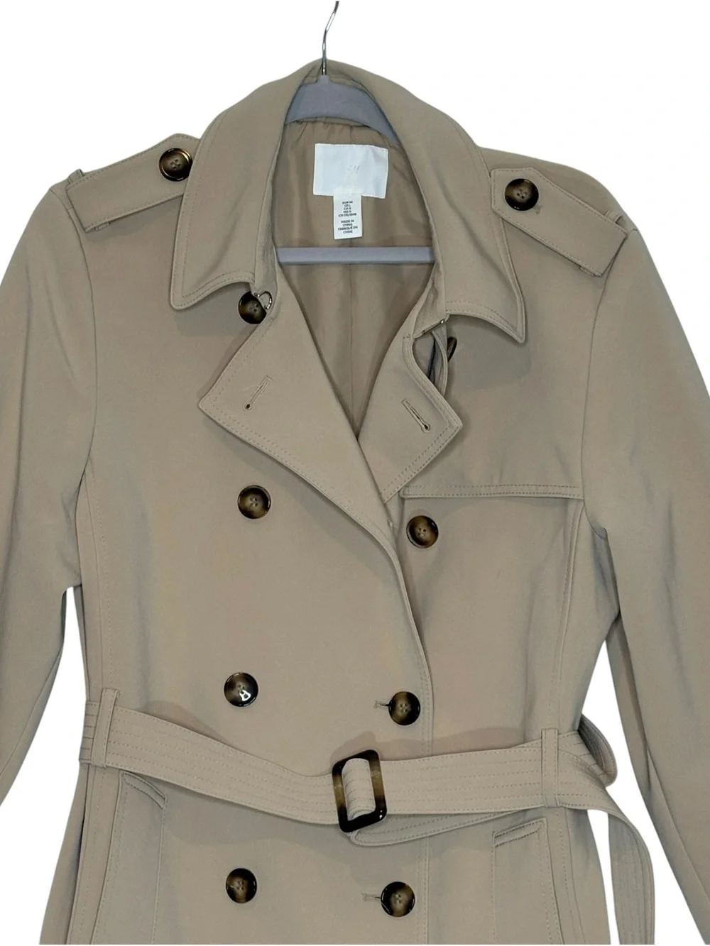 H&M Tan Double Breasted Belted Trench Coat | L - Picture 5 of 10